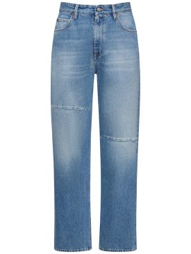 MM6 Maison Margiela: Jeans rectos de denim de algodón - Azul Claro - men_0 | Luisa Via Roma