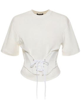 MUGLER: Camiseta corsé de jersey de algodón - Blanco - women_0 | Luisa Via Roma