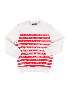 Balmain: Organic cotton sweatshirt - White/Red - kids-boys_0 | Luisa Via Roma