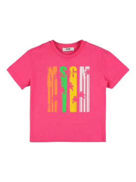 MSGM: 코튼 저지 티셔츠 - 자홍색 - kids-girls_0 | Luisa Via Roma