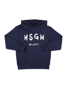MSGM: Sudadera con capucha y logo estampado - Azul - kids-girls_0 | Luisa Via Roma