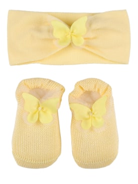 Story Loris: Cotton blend headband & booties - Yellow - kids-girls_0 | Luisa Via Roma