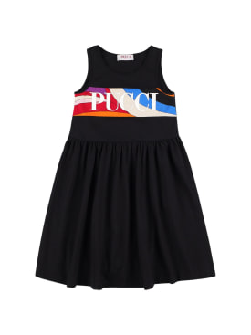 Pucci: Logo cotton jersey sleeveless dress - Black - kids-girls_0 | Luisa Via Roma