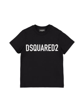 Dsquared2: T-shirt in jersey di cotone con logo - Nero - kids-boys_0 | Luisa Via Roma