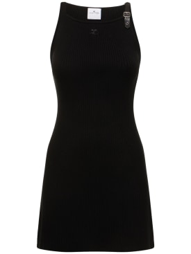 Courreges: Rib knit viscose mini dress - Black - women_0 | Luisa Via Roma