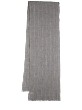 Brunello Cucinelli: Striped linen scarf - Grey - women_0 | Luisa Via Roma
