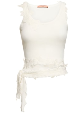 Ermanno Scervino: Jersey & lace cropped top - White - women_0 | Luisa Via Roma