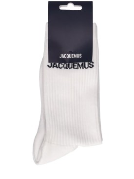 Jacquemus: Les Chaussettes logo knit socks - White - women_0 | Luisa Via Roma