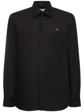 Vivienne Westwood: Logo embroidery cotton poplin shirt - Black - men_0 | Luisa Via Roma