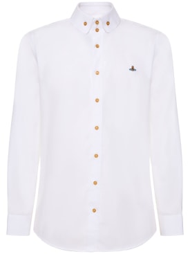 Vivienne Westwood: Chemise en popeline de coton à logo brodé - Blanc - men_0 | Luisa Via Roma