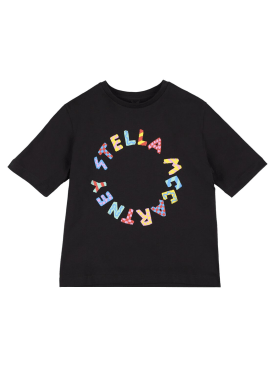 Stella Mccartney Kids: 오가닉 코튼 프린트 로고 티셔츠 - 블랙 - kids-girls_0 | Luisa Via Roma