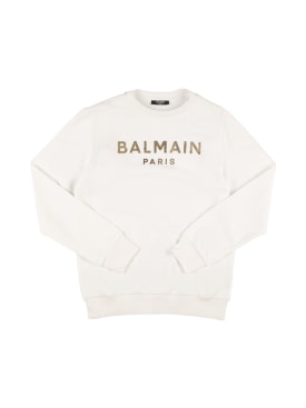 Balmain: Sweatshirt mit Logodruck - Weiß/Gold - kids-boys_0 | Luisa Via Roma