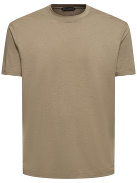 Tom Ford: Camiseta de lyocell y algodón - Pale Army - men_0 | Luisa Via Roma