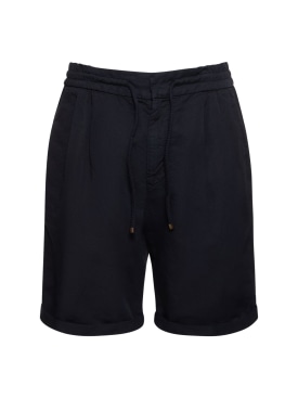 Brunello Cucinelli: Shorts in cotone e lino - Navy - men_0 | Luisa Via Roma