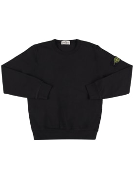 Stone Island: Cotton blend sweatshirt w/ logo patch - Black - kids-boys_0 | Luisa Via Roma