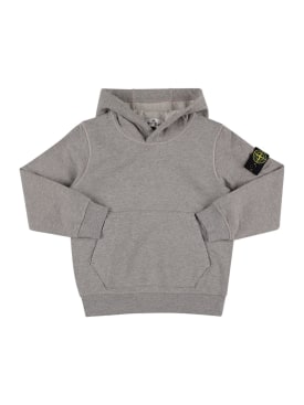 Stone Island: Hooded cotton sweatshirt w/ logo patch - Heather Grey - kids-boys_0 | Luisa Via Roma