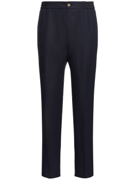 Etro: Straight linen pants - Navy - men_0 | Luisa Via Roma