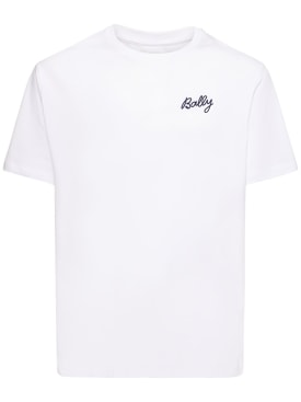 Bally: Logo棉质平纹针织T恤 - 白色 - men_0 | Luisa Via Roma