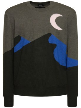 Etro: Wool knit sweater - Grey/Blue - men_0 | Luisa Via Roma