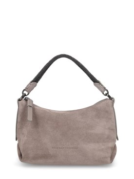 Brunello Cucinelli: Small softy velour leather shoulder bag - Grey - women_0 | Luisa Via Roma