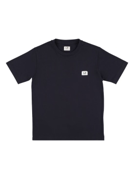 C.P. Company: T-shirt en jersey de coton à imprimé logo - Bleu Marine - kids-boys_0 | Luisa Via Roma