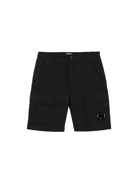 C.P. Company: Stretch cotton gabardine cargo shorts - Black - kids-boys_0 | Luisa Via Roma