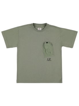 C.P. Company: T-shirt en jersey de coton avec poche - Vert Foncé - kids-boys_0 | Luisa Via Roma