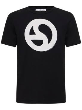 Acne Studios: T-shirt en coton mélangé à monogramme Everest - Noir - men_0 | Luisa Via Roma