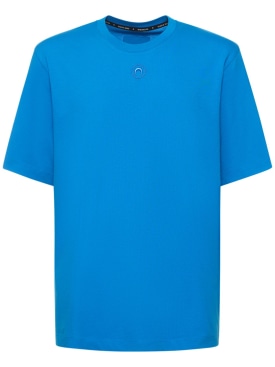 Marine Serre: Camiseta de jersey de algodón orgánico con logo - Azul - men_0 | Luisa Via Roma