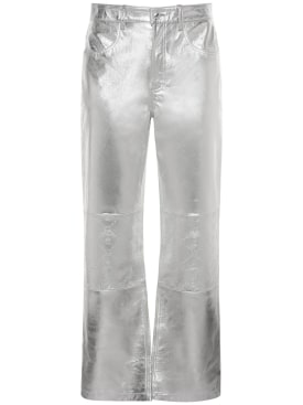 Marine Serre: Embossed leather wide pants - Silver - men_0 | Luisa Via Roma