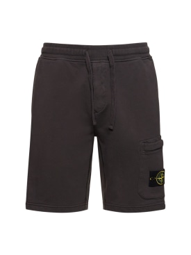 Stone Island: Brushed cotton sweat shorts - Charcoal - men_0 | Luisa Via Roma