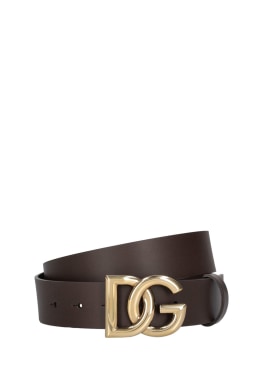 Dolce&Gabbana: 3.5cm 로고 가죽 양면 벨트 - 브라운/골드 - men_0 | Luisa Via Roma