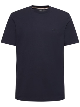 Boss: Camiseta de algodón jersey con logo - Azul Marino - men_0 | Luisa Via Roma