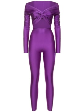 The Andamane: Kendall shiny stretch lycra jumpsuit - Purple - women_0 | Luisa Via Roma