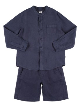 Il Gufo: Linen guru shirt & linen shorts - Blue - kids-boys_0 | Luisa Via Roma