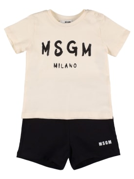 MSGM: T-shirt & short en jersey de coton - Blanc/Noir - kids-boys_0 | Luisa Via Roma