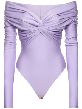 The Andamane: Kendall off the shoulder Lycra bodysuit - Lilac - women_0 | Luisa Via Roma