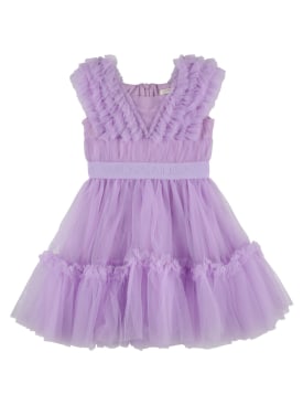 Monnalisa: 자수 새틴 & 튤 드레스 - Light Purple - kids-girls_0 | Luisa Via Roma