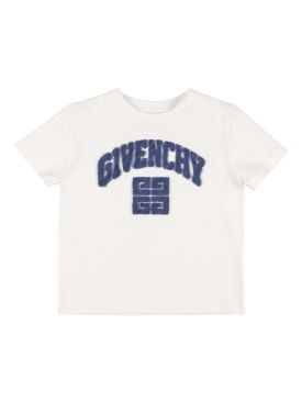 Givenchy: Camiseta de jersey con logo en denim - Blanco - kids-boys_0 | Luisa Via Roma