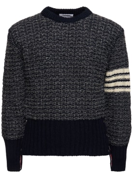 Thom Browne: Wool classic crewneck sweater - Navy - men_0 | Luisa Via Roma