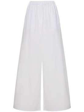Max Mara: Pantalones anchos de popelina de algodón - Blanco - women_0 | Luisa Via Roma