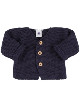 Petit Bateau: Cotton tricot knit cardigan - Navy - kids-girls_0 | Luisa Via Roma