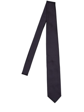 Tom Ford: Cravatta Solid in twill di seta 8cm - Blu Scuro - men_0 | Luisa Via Roma