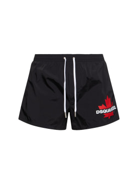 Dsquared2: Bañador shorts con logo - Negro/Rojo - men_0 | Luisa Via Roma