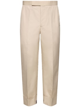 Thom Browne: Cotton blend backstrap pants - Khaki - men_0 | Luisa Via Roma
