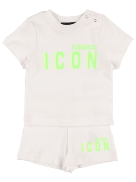 Dsquared2: Cotton jersey t-shirt & sweat shorts - White/Green - kids-boys_0 | Luisa Via Roma