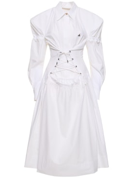 Vivienne Westwood: Kate棉质系带迷笛衬衫裙 - 白色 - women_0 | Luisa Via Roma