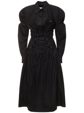Vivienne Westwood: Robe chemise midi à lacets en coton Kate - Noir - women_0 | Luisa Via Roma