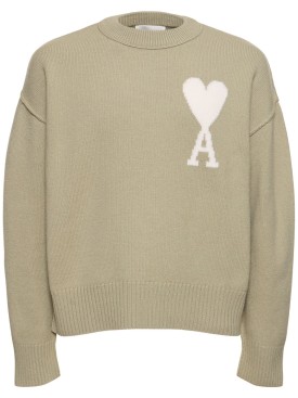 AMI Paris: ADC felted wool knit sweater - Sage - men_0 | Luisa Via Roma