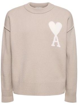 AMI Paris: ADC felted wool knit sweater - Light Beige - men_0 | Luisa Via Roma